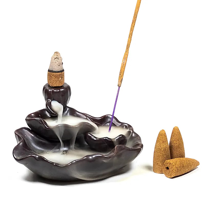 Lotus Waterfall Ceramic Incense Fountain